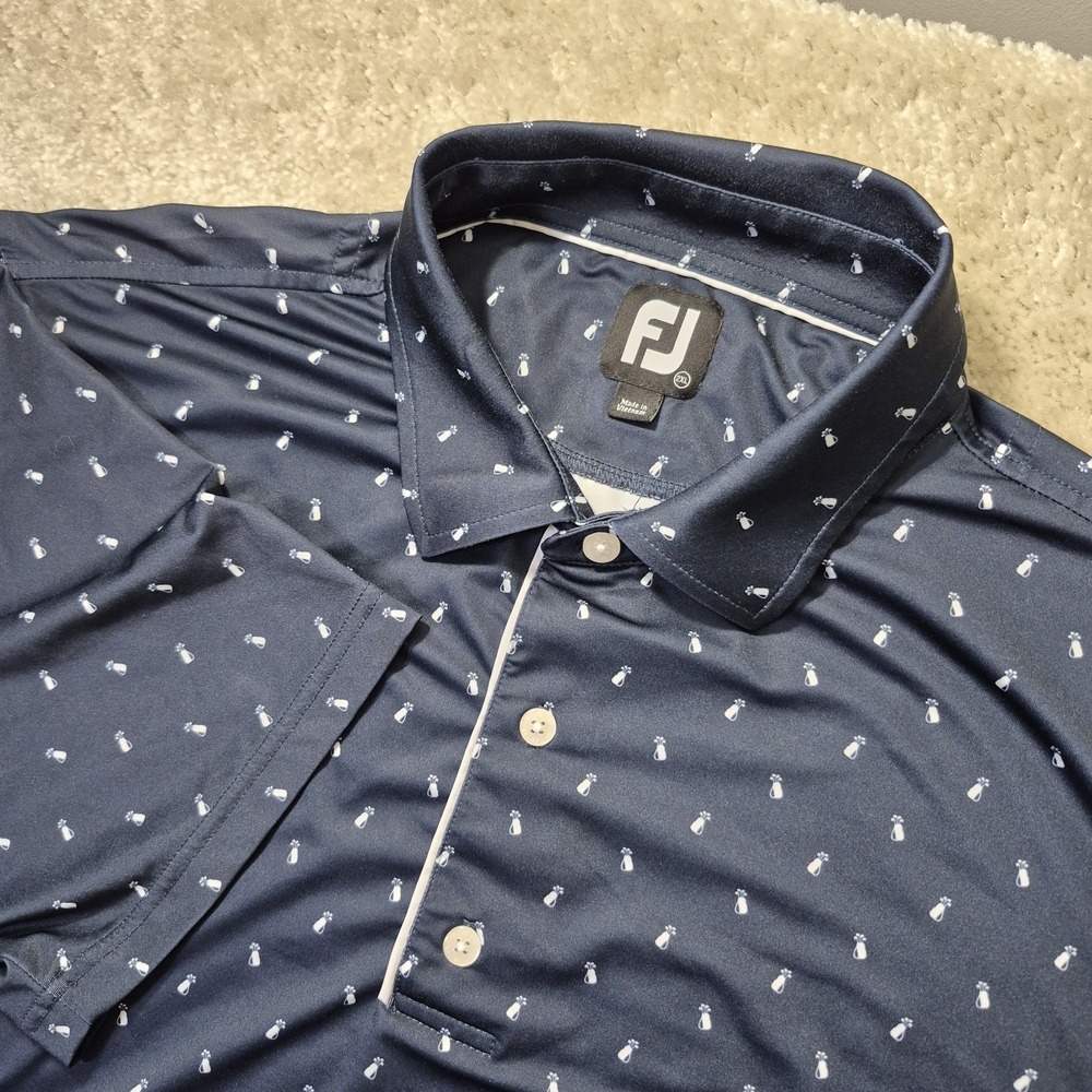 Footjoy Golf Polo Shirt Mens 2XL Blue Geometric AOP Clubs Outdoor Performance